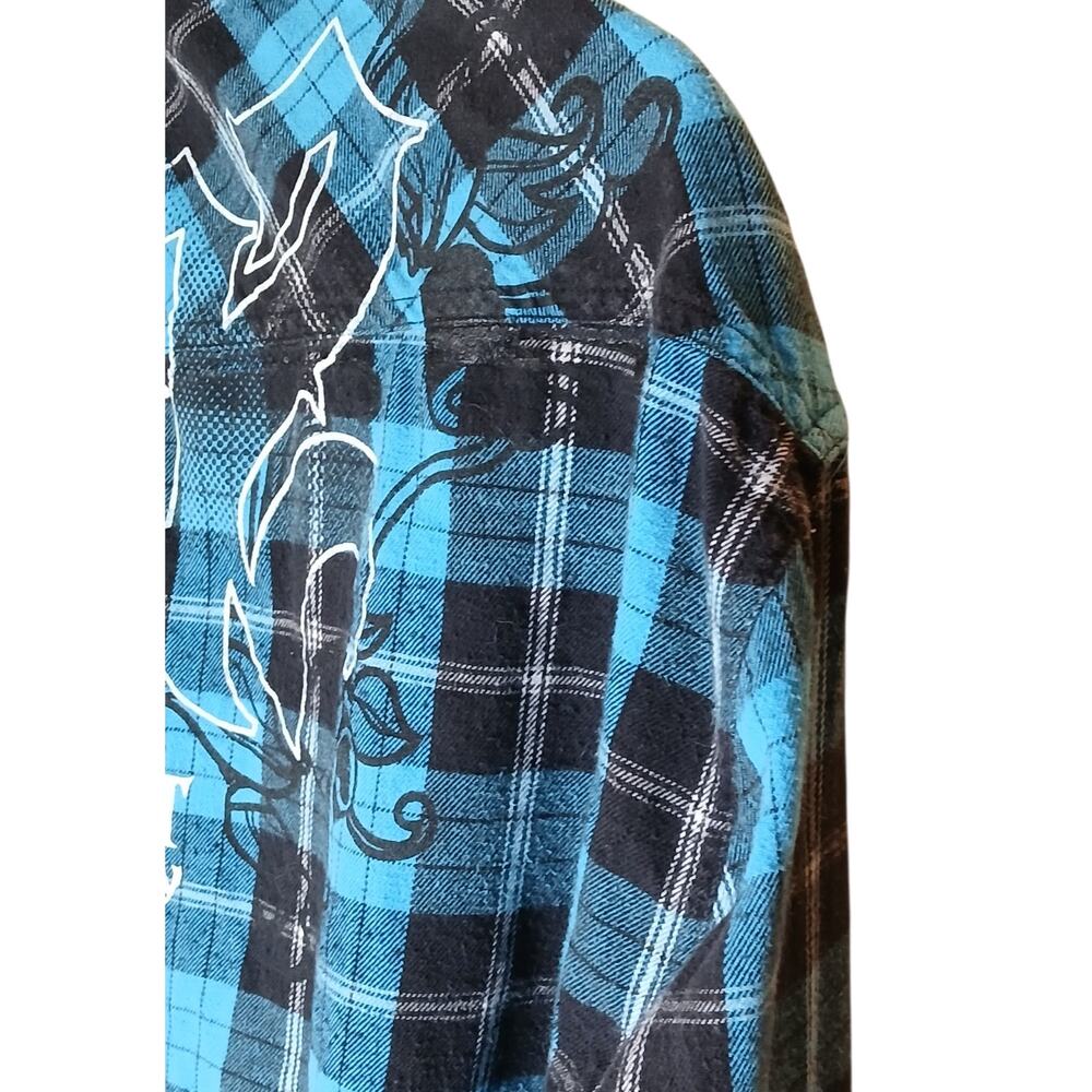 South Pole Mens XXL Blue Black Plaid Shirt Front Snap Long Sleeve Graphic Button - Picture 10 of 11